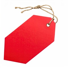 Blank, red price tag with string against white background