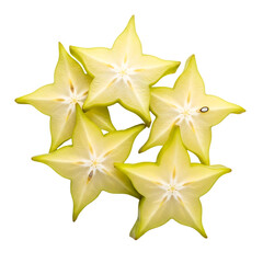 Obraz premium A group of starfruit slices isolated on transparent background