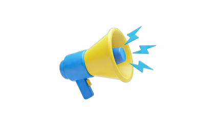 3D Megaphone Announcing with Lightning Bolts on White Background
