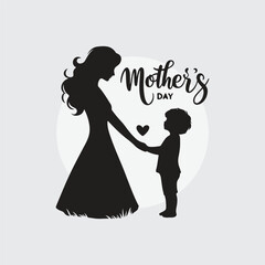 silhouette of a mother holding her child&rsquo;s hand with hand-lettered &lsquo;Happy Mother&rsquo;s Day&rsquo; text