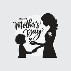 silhouette of a mother holding her child&rsquo;s hand with hand-lettered &lsquo;Happy Mother&rsquo;s Day&rsquo; text