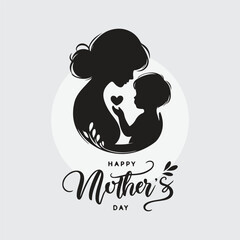 silhouette of a mother holding her child&rsquo;s hand with hand-lettered &lsquo;Happy Mother&rsquo;s Day&rsquo; text
