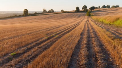 Fototapeta premium Bright fields during harvest time in the late afternoon light