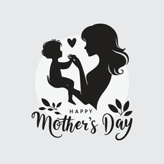 silhouette of a mother holding her child’s hand with hand-lettered ‘Happy Mother’s Day’ text
