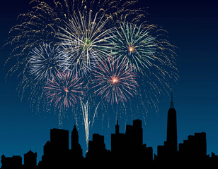 Fireworks Over City Silhouette