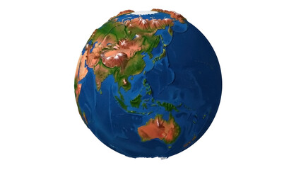 Detailed Earth globe showing Asia and Australia isolated PNG, geographical model of the world for educational and design purposes on transparent background