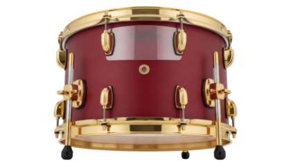 Burgundy red drum isolated PNG on transparent background, musical instrument for percussion and rhythm in music performance