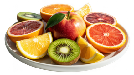 Fresh Fruit Platter with Sliced Oranges Kiwi isolated on a transparent background plate