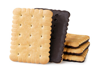 Cookies covered with chocolate on a white background. Isolated