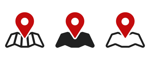 Map pin icon set. Location marker symbol for web design, app, and UI. GPS navigator pointer.