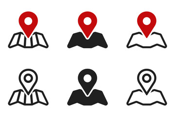 Map pin icon set. Location marker symbol for web design, app, and UI. GPS navigator pointer.
