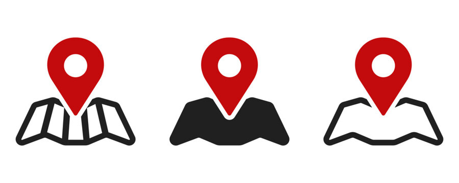 Map pin icon set. Location marker symbol for web design, app, and UI. GPS navigator pointer.
