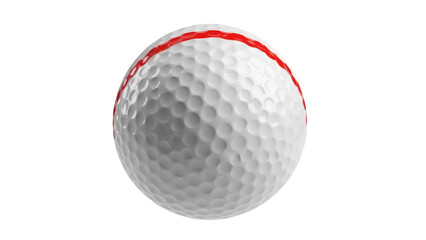 Golf ball with red stripe isolated PNG on transparent background, dimpled sphere for sports equipment and recreational activity
