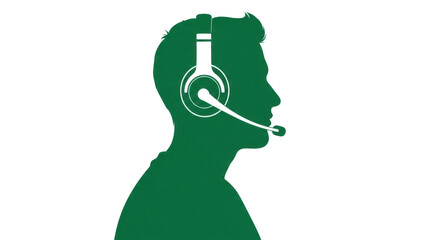 Green silhouette of man with headset isolated PNG, customer service representative or call center agent on transparent background