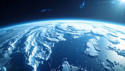 Fototapeta premium Aerial satellite view of hurricane and swirling clouds over ocean
