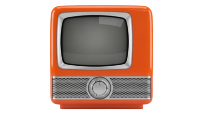 Retro orange television PNG isolated on transparent background, vintage TV set with silver details for media and entertainment design
