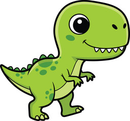 Cartoon green dinosaur character smiling, cute T-Rex with spots and plates, vector art, flat design, isolated image