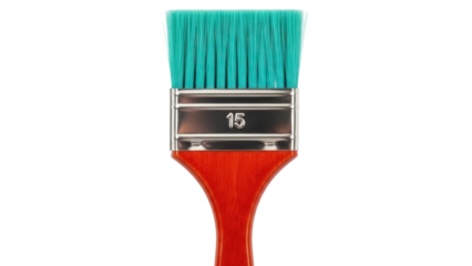 Turquoise bristle paintbrush isolated PNG on transparent background, painting tool for art and craft projects