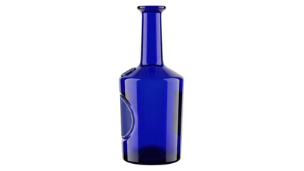 Elegant cobalt blue glass bottle isolated PNG, vintage style container for liquid on transparent background, decorative glassware