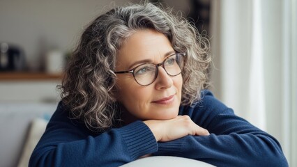 Thoughtful woman with glasses