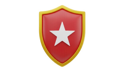 Red and gold shield with white star isolated PNG, heraldic emblem for security and protection on transparent background