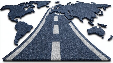 Global inflation roadmap concept featuring a detailed world map with a distinct road leading towards economic insights