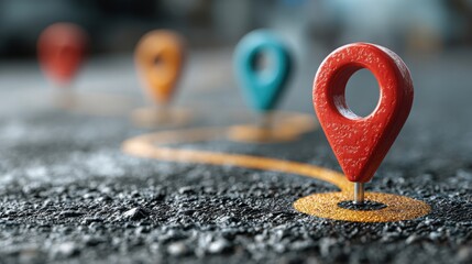 Global risk roadmap concept with a bright red pin positioned on a street highlighting key areas of economic risk and analysis