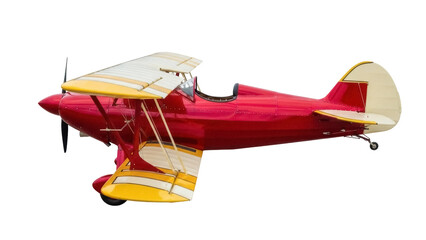 Red and yellow biplane PNG isolated on transparent background, vintage airplane for aviation enthusiasts and historical projects © Vasilis