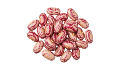 Heap of pinto beans isolated PNG, raw speckled kidney beans on transparent background, uncooked legume seeds for healthy eating