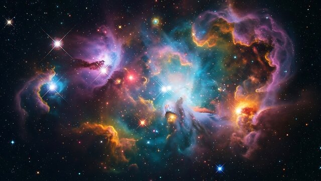 Vibrant nebula in space with stars and colorful clouds - Powered by Adobe