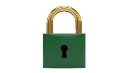 Green padlock PNG isolated on transparent background, security and privacy concept for graphic design projects