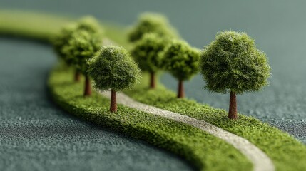 Lush roadway lined with trees depicting a green investment roadmap icon concept for sustainable development