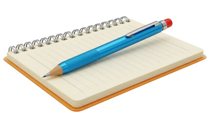 Blue mechanical pencil on a spiral notebook PNG isolated, writing instrument and stationery for school or office supplies