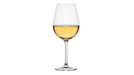 Elegant glass of white wine isolated PNG, alcoholic beverage with golden hue on transparent background for celebrations and fine dining