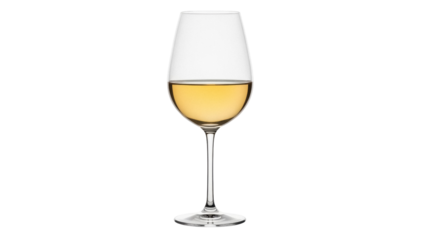 Elegant glass of white wine isolated PNG, alcoholic beverage with golden hue on transparent background for celebrations and fine dining