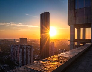 空と街並みとビル