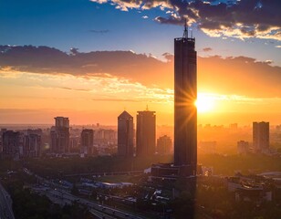 空と街並みとビル