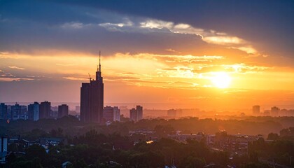 空と街並みとビル