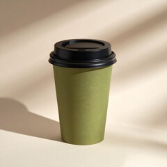 Ein olivgr&uuml;ner Coffee-to-go-Becher mit schwarzem Deckel