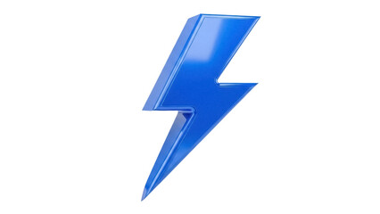 Blue lightning bolt isolated PNG on transparent background, energy flash symbol for graphic design and web use