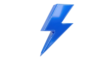 Blue lightning bolt isolated PNG on transparent background, energy flash symbol for graphic design and web use