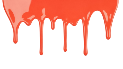 Vibrant orange paint dripping isolated PNG, colorful liquid flowing down for artistic design and creative projects on transparent background