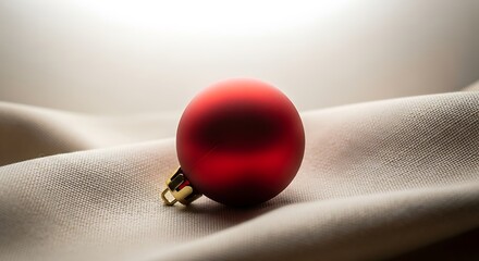 Vibrant red Christmas ornament on elegant fabric background
