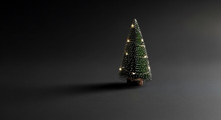 Small Christmas tree with lights on dark background