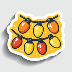 Cute Christmas Lights Sticker. Cartoon Winter Holiday Garland with Colorful Bulbs Vector Illustration.