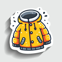 Cute Winter Jacket Sticker. Cartoon Warm Down Coat with Hood Vector Illustration.