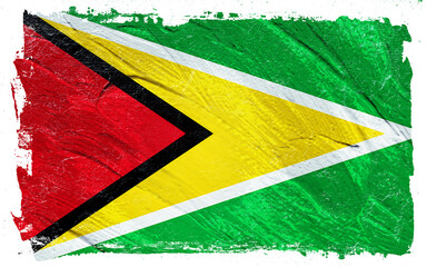 A textured rendering of a national flag with vibrant red, yellow, and green sections, with stylistic brushstrokes creating a distressed visual effect on a