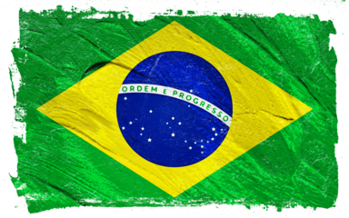 Distressed artistic rendering of the Brazilian flag with green, yellow, and blue, creating a textured and vibrant depiction of national identity and patriotism.