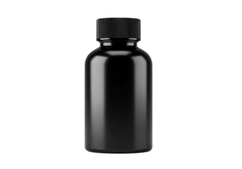 Black bottle with cap isolated on transparent background
