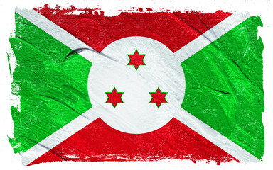 Distressed Burundi flag artfully rendered with a textured, grungy effect, showcasing the flag's iconic design with a unique and expressive visual style.